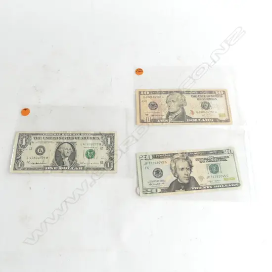 3 U.S.A. BANK NOTES; $20, $10, $1