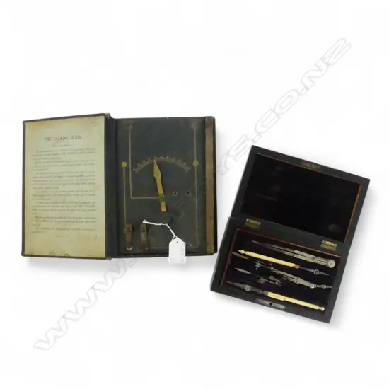 c.1900 DRAWING SET WITH INSTRUMENTS &  OLD 'TALKING BOOK' RADIO TYPE