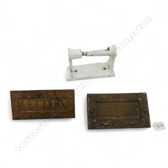 2 LETTER PLATES W.180mm & VINTAGE PAPER HOLDER 