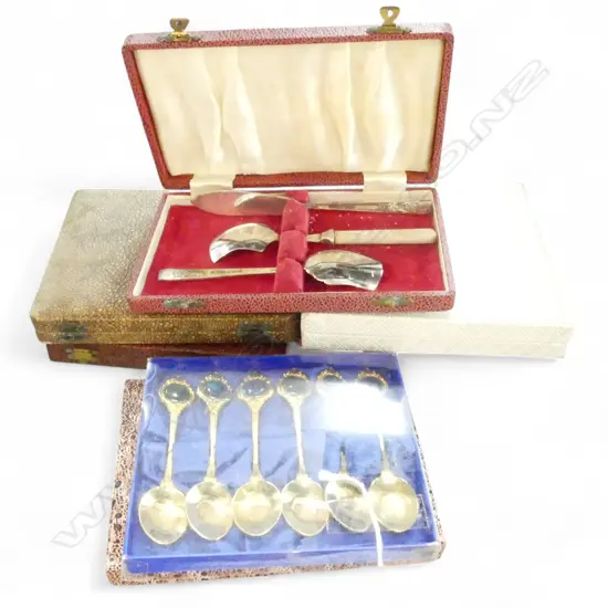 7 CASED CUTLERY SETS OF MOSTLY RODD SHEFFIELD CAKE FORKS