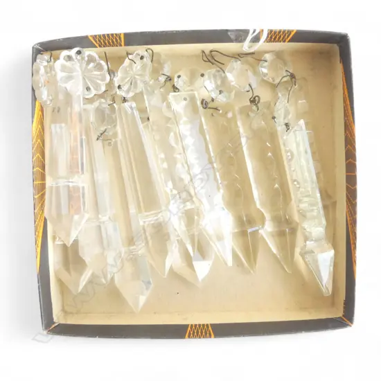 12 ANTIQUE CRYSTAL LUSTRES WITH ATTACHMENTS 6+6, L.130-140MM 