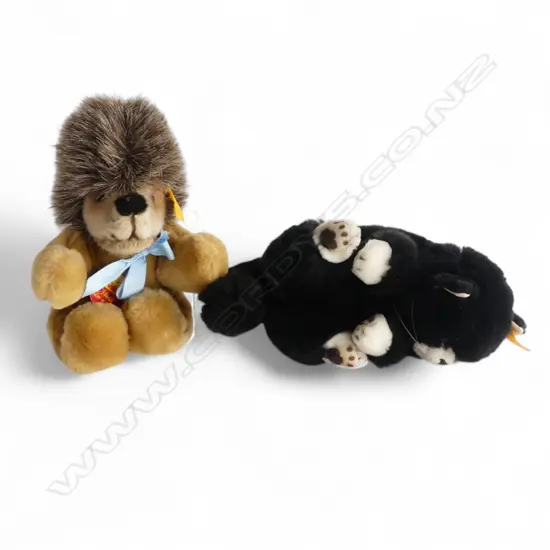 2 VINTAGE 'STEIFF' SOFT TOYS, CAT, L.260mm & 'KIDDI' the HEDGEHOG both w BUTTON & TAG, H.180mm