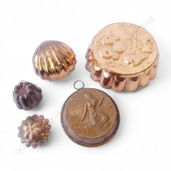 5 COPPER FOOD MOULDS Dia.195mm
