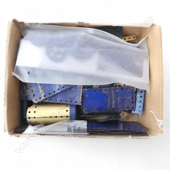 BOX OF BLUE & GOLD 1930S MECCANO PCS