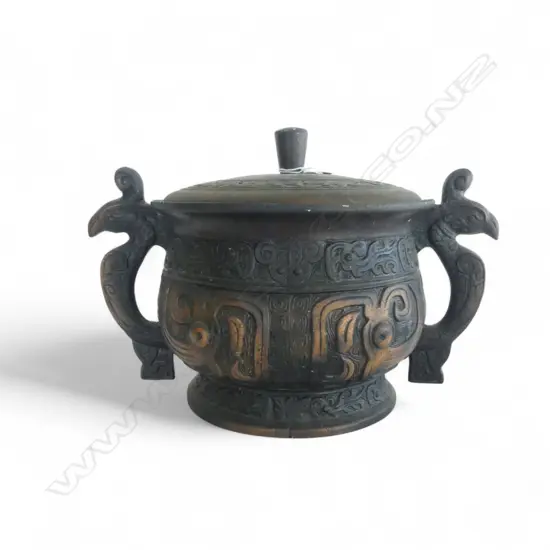 1970's BRONZED WHITE METAL ANCIENT STYLE LIDDED VESSEL ICE BUCKET Dia.230mm 