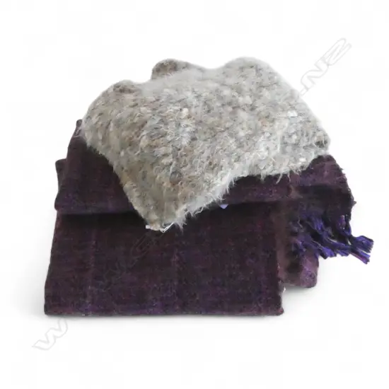 HAND WOVEN MOHAIR PURPLE SHAWL L1600 & FAWN SCARF