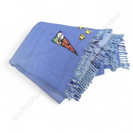 BLUE TARTAN ALL WOOL BLANKET BY ONEHUNGA MILLS w. GIRL GUIDE BADGES