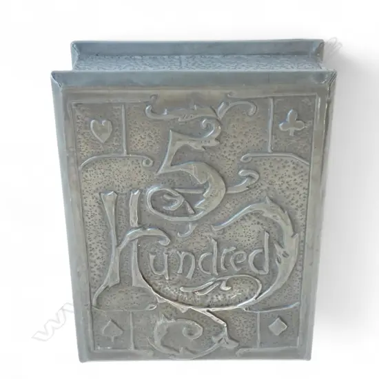 ANTIQUE HAMMERED PEWTER '5 HUNDRED' CARD BOX, 150 x 190 x 60mm