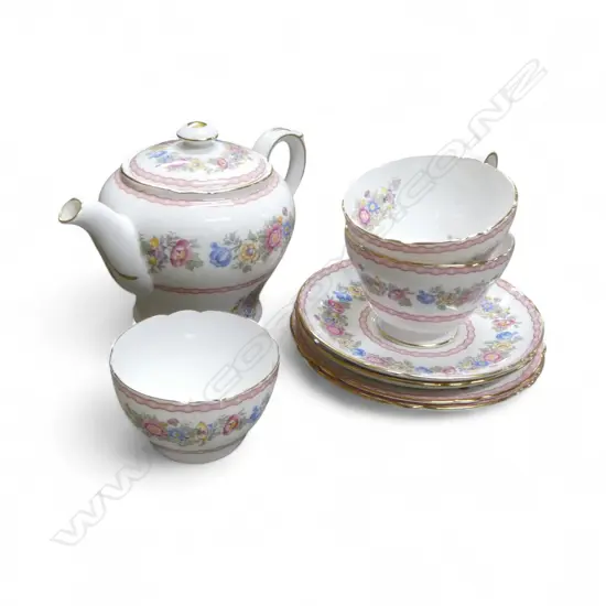 SHELLEY CHINA PART TEASET TEAPOT SUGAR BOWL 2CSPS PINK FLORAL PAT