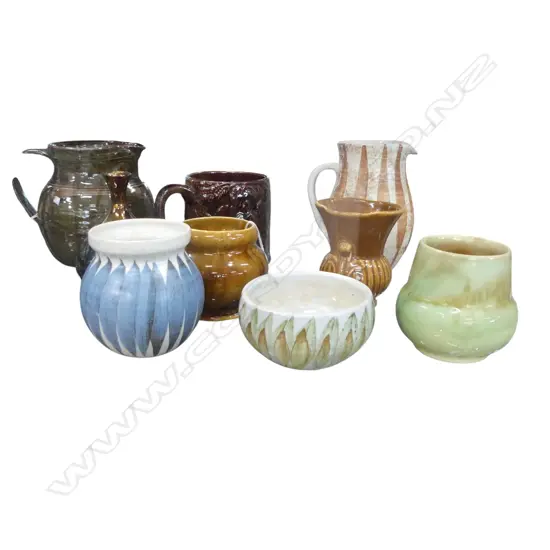 2 AMBRICO CROWN LYNN VASES, 3 PCES HAMNER POTTERY + 2 OTHERS