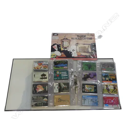 FOLDER OF TELECOM PHONE CARDS + 15 GREAT ALL BLACK CAPTAINS COLLECTOR COINS