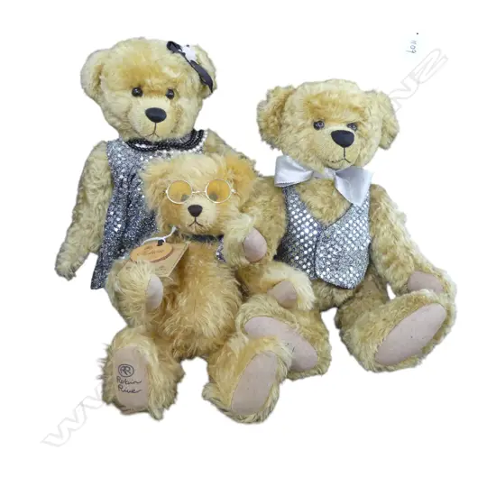 3 ROBIN RIVE 'COUNTRYLIFE' TEDDY BEARS; CELEBRATION TED, PARTY GIRL & ELTON