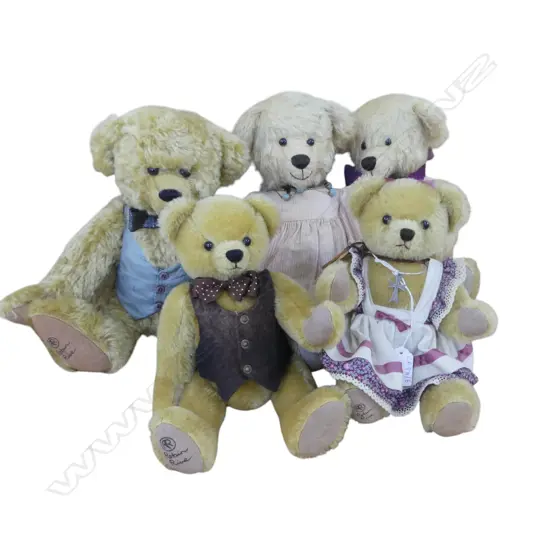 5 ROBIN RIVE 'COUNTRYLIFE' TEDDY BEARS; LUCY, MATHEW, MR SILVER, DONALD, MARY ROSE