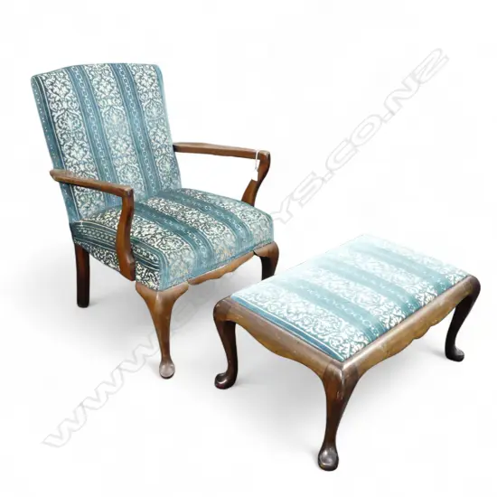 UPHOLSTERED ARMCHAIR & FOOTSTOOL 