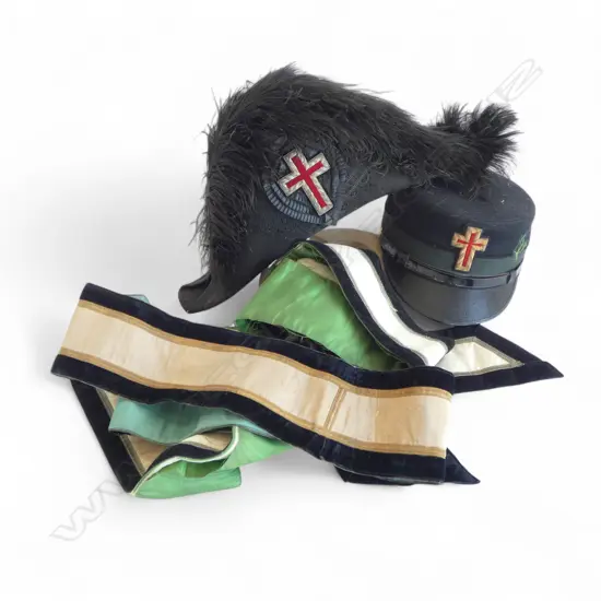 2 KNIGHTS TEMPLAR FREE MASONRY SASHES, BICORN HAT & KEPI HAT