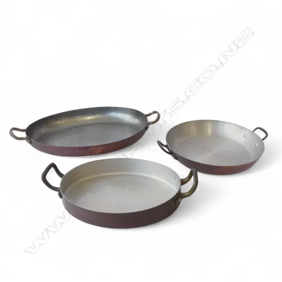 THREE COPPER PANS Incl. 'CENTURIA BAUMLIN' W.290mm
