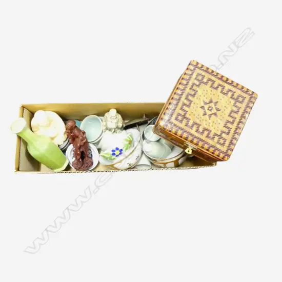 ASST. ORIENTAL CERAMICS, WOVEN BOX ETC