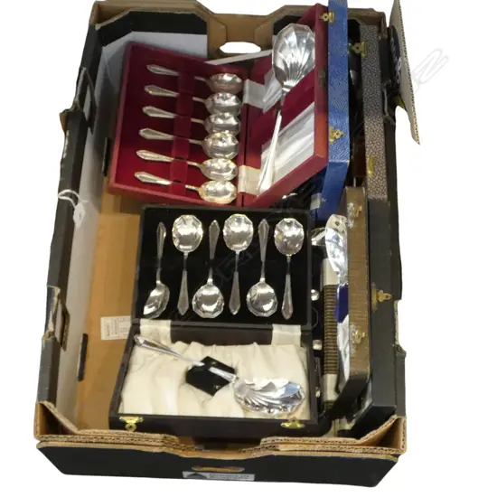 SIX BOXED SETS OF VINTAGE SILVER-PLATED SWEET SPOONS & SERVING SPOONS