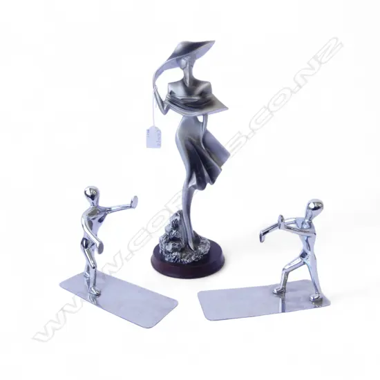 PR SILVER METAL BOOKENDS + RESIN FIGURINE H.350mm