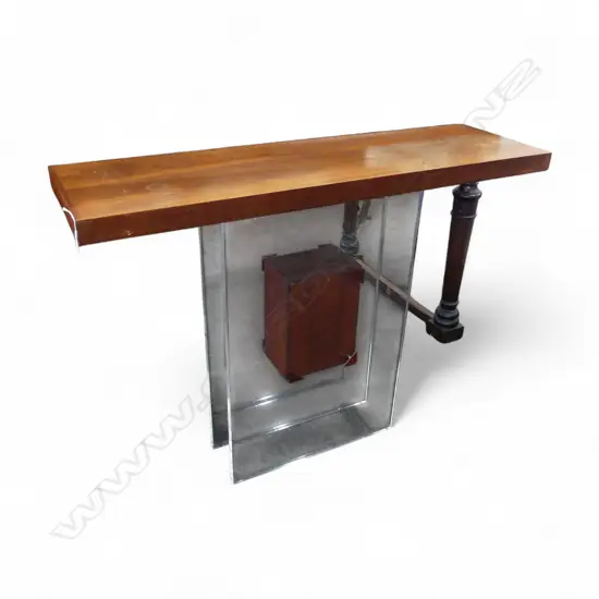 HARDWOOD & LUCITE HALL TABLE 1100x330x805mm