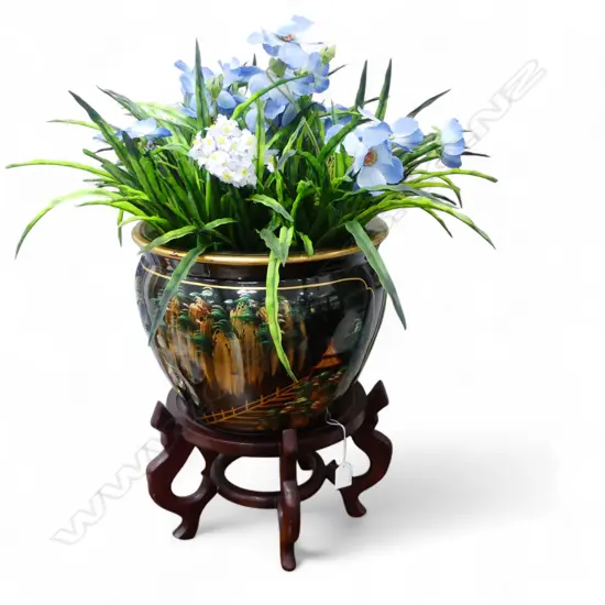 JARDINERE ON STAND w. FAUX FLOWERS H.650mm