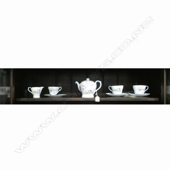 SHELLEY CHINA 3PC TEASET TEAPOT C/SUGAR 2 C/SS & SANDWICH PLATE BLUEBELL PAT