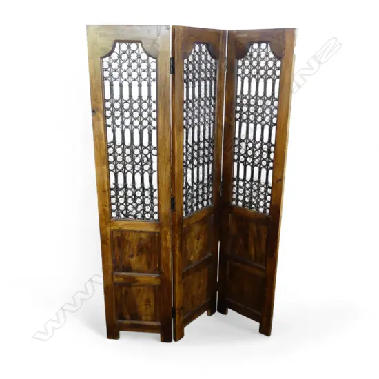 3 PANEL TEAK & METAL GRILLE SCREEN BY WILLIAM SHEPPEE 1825x400mm