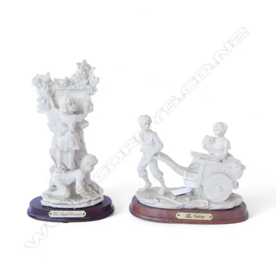2 CAPODIMONTE STYLE RESIN FIGURINES 'THE APPLE HARVEST' & 'THE OUTING' H.265mm