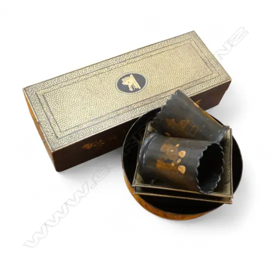 6 PCES LACQUERWARE; BOWL, PR TOOTHPICK HOLDERS, PR SQUARE DISHES, CONTAINER L.230mm