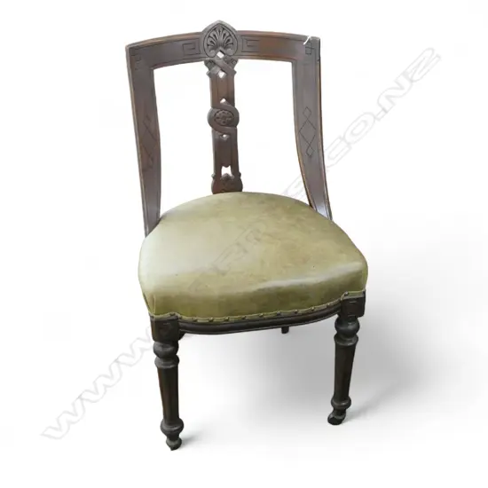 EDWARDIAN CARVED WOOD OFFICE CHAIR LEATHER SEAT ON CASTERS H920MM