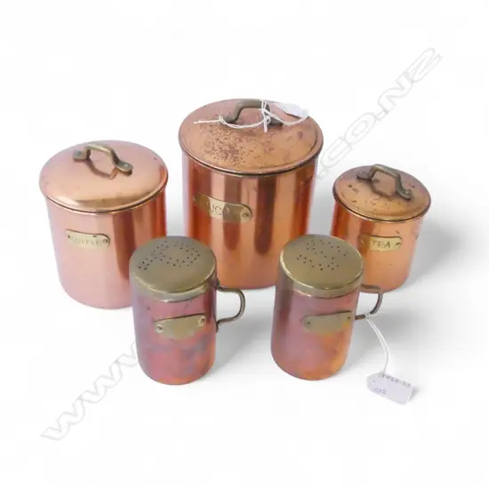 GR SET OF 3 COPPER STORAGE JARS H.180mm + S/P SHAKERS