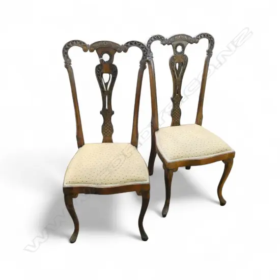 PAIR OFEDWARDIAN FANCY HIGH BACK CHAIRS spotted upholstered seat