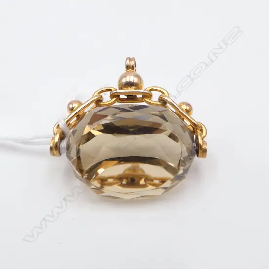 VINTAGE 9ct GOLD CITRINE SPINNER FOB 8.2gms