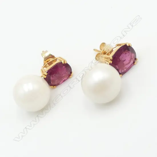 14ct TOURMALINE & PEARL EARRINGS
