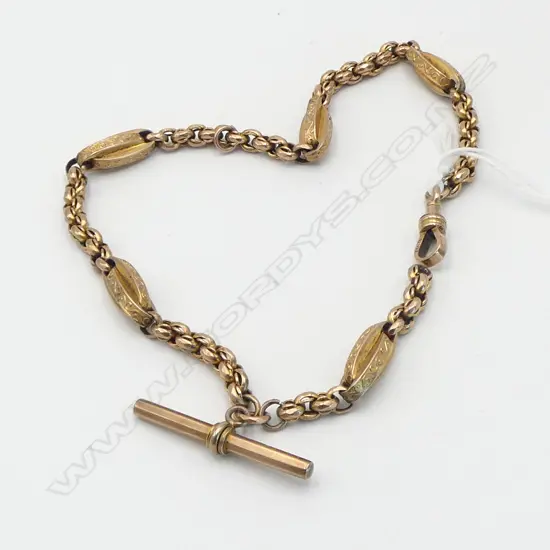 c.1900 9ct GILDED ROSE GOLD FANCY ALBERT CHAIN L.360mm 28gms