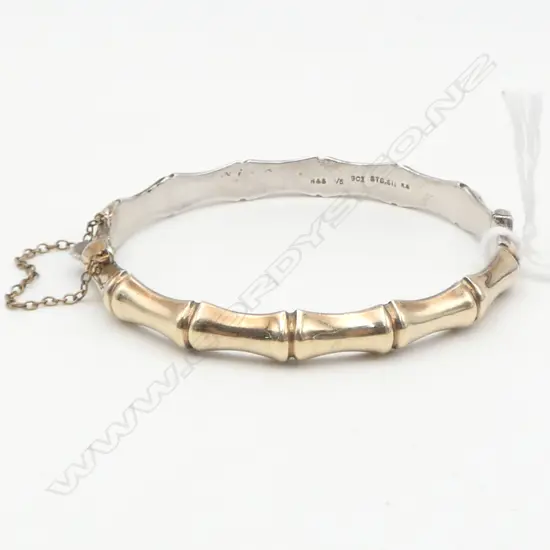9ct ON SILVER HINGED BANGLE bamboo style