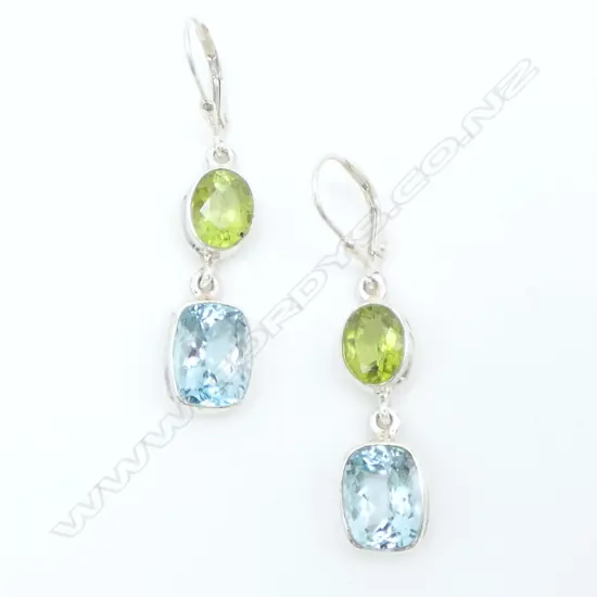 PR SILVER, PERIDOT & BLUE TOPAZ DROP EARRINGS