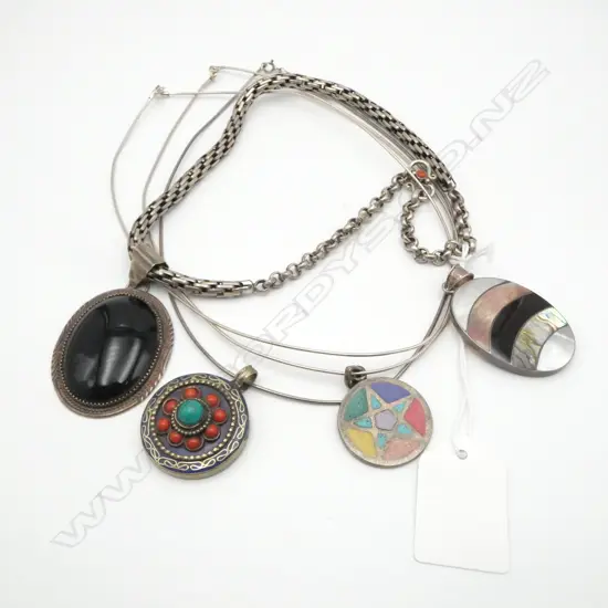 4 ETHNIC SILVER NECKLACES 