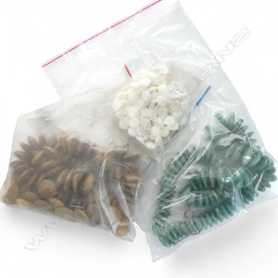 3 BAGS COLOURED BEADS, INCLUDES MOP, 724gm