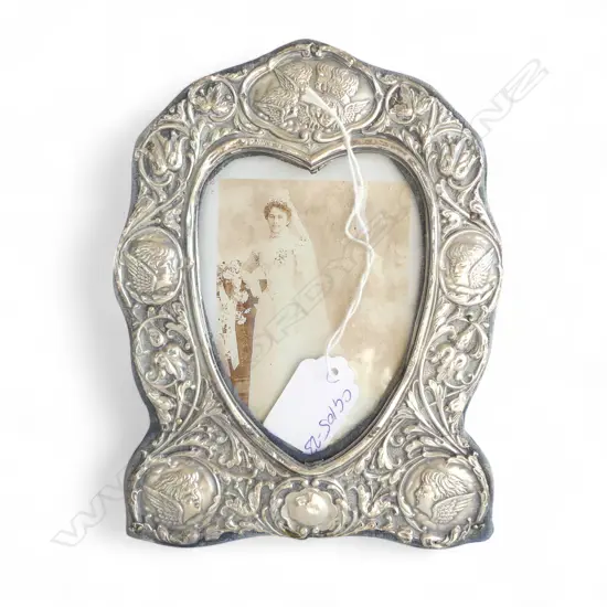 Edwardian silver angel head photo frame. Birmingham 1906. H.180mm