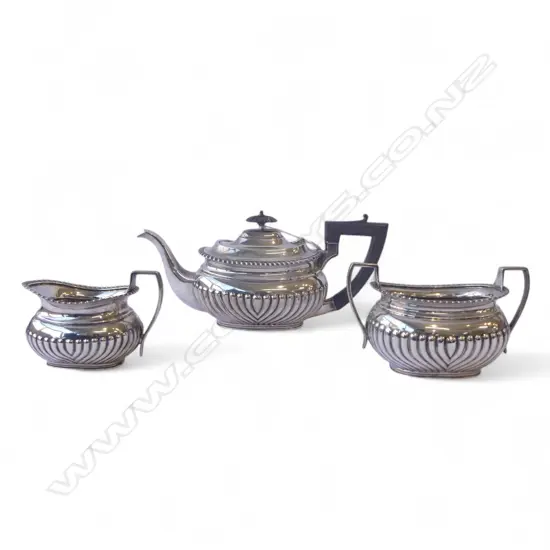 3 PCE STG SILVER TEA SET, B'HAM 1906/07 1226gms