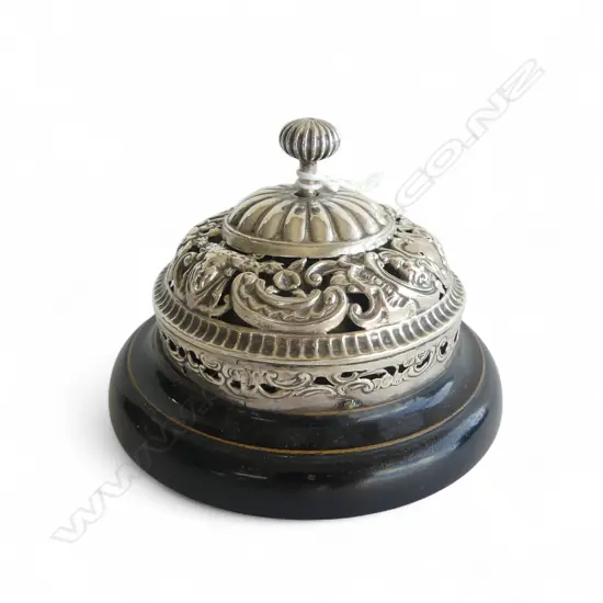 STG SILVER CASED SHOP COUNTER BELL, LONDON 1905, Dia.105 H.80mm