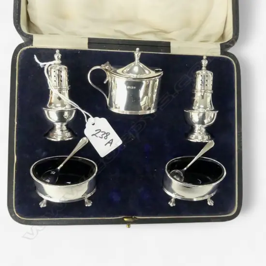 5 PCE STG SILVER CONDIMENT SET, 126gms, BOXED