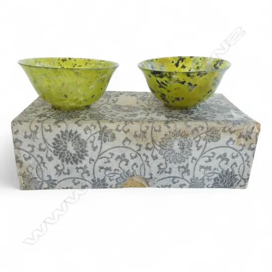 BOXED PR CHINESE VINTAGE JADE TEA BOWLS DIA75MM