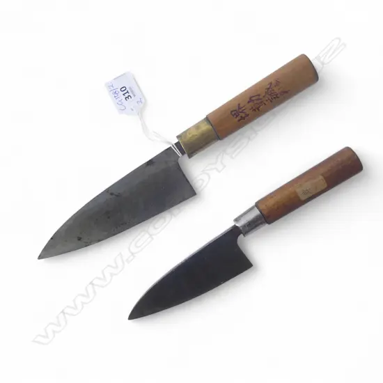 2 OLD JAPANESE CARBON STEEL CHEFS KNIVES L.280, 230mm