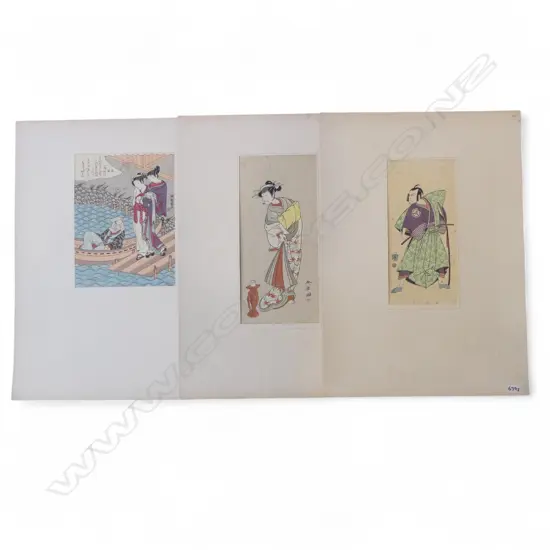 3 UNFRAMED EARLY 20thC UKIYO-E WOODBLOCK PRINTS; 2 KATSUKAWA ACTORS 'ICHIKAWA V' & 'MATSUMOTO KOSHIRO II' & KORYUSAI...