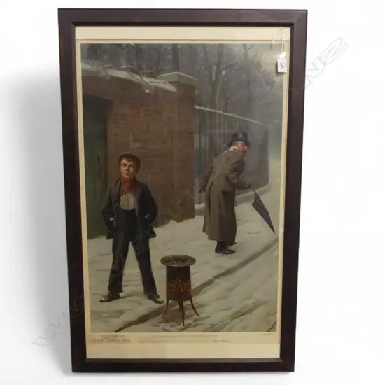 VINTAGE PEAR'S PRINT chromolithograph 'The Snow Ball Guilty or Not Guilty' 750 x 490mm in oak frame