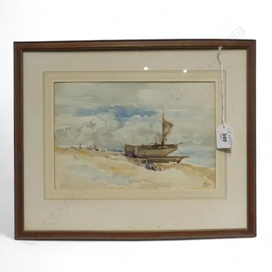 WC, BOAT IN LANDSCAPE, INITIALLED FH 1902 (NOT FRANCES HODGKINS VIA MARY KISLER) 155x235mm foxing