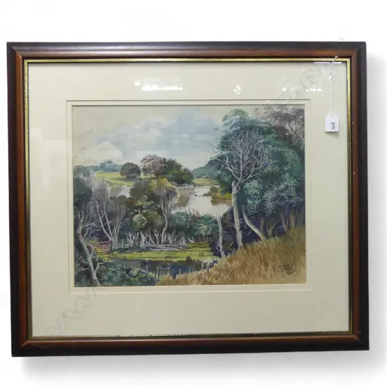 LEONARD MITCHELL 'A FOREST LAKE', W/C, SIGNED & DATED 1958, 350 x 440mm