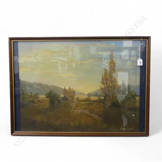 FRAMED OIL SOUTH ISLAND STONE RUINS SIGNED SANDRA WEDLOCK H430 L670MM
